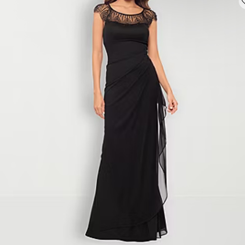 DJ Jaz Women's Short Sleeve Beaded Evening Gown